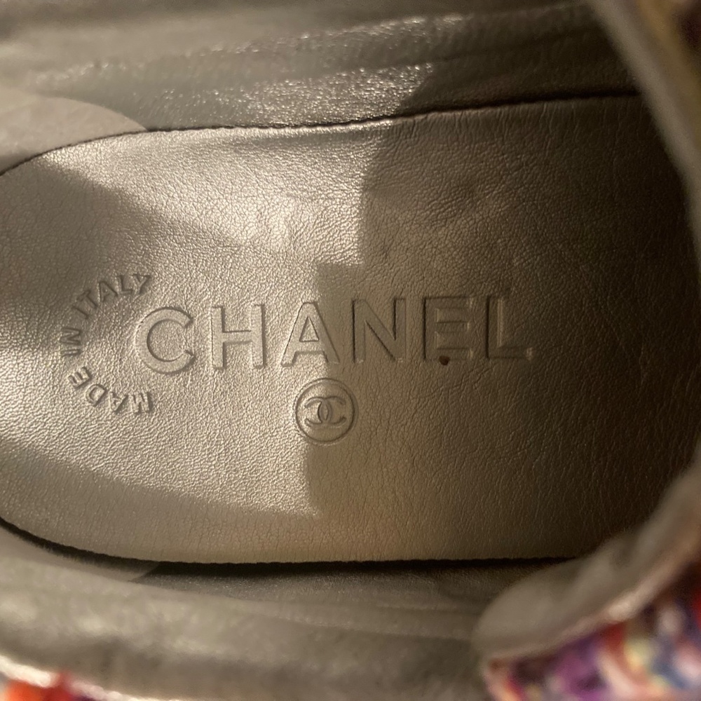 CHANEL Multicolor Tweed Trims Gold Authentic Runway Lace up Sneakers Size 36 - Picture 6 of 8